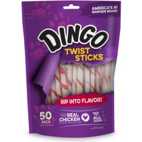 Dingo Twist Sticks Rawhide Chew with Chicken - 6" L, 50 Pack