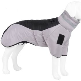 Warm Dog Jacket Winter Coat Reflective Waterproof Windproof Clothes with Zipper (Color: Black-Gray)