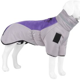 Warm Dog Jacket Winter Coat Reflective Waterproof Windproof Clothes with Zipper (Color: Purple-Gray)