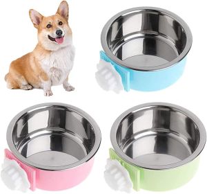 Crate Dog Bowl; Removable Stainless Steel Hanging Pet Cage Bowl Food & Water (size: green)