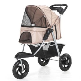 Pet Stroller, Jogger Carrier Adjustable Canopy Storage Brake (Color: Beige)