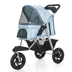Pet Stroller, Jogger Carrier Adjustable Canopy Storage Brake (Color: light blue)