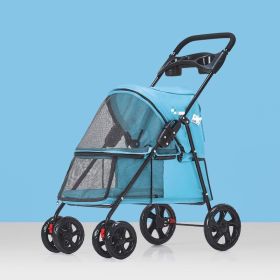 Pet Dog Stroller, Quick Folding, with 2 Front Swivel Wheels & Rear Brake Wheels (Color: Blue)