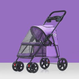 Pet Dog Stroller, Quick Folding, with 2 Front Swivel Wheels & Rear Brake Wheels (Color: purple)