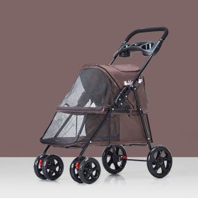 Pet Dog Stroller, Quick Folding, with 2 Front Swivel Wheels & Rear Brake Wheels (Color: brown)