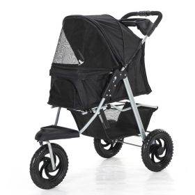 Pet Stroller, Jogger Carrier Adjustable Canopy Storage Brake (Color: Black)