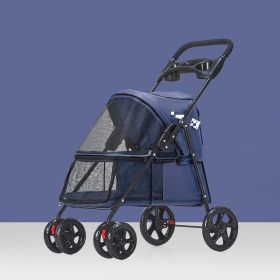 Pet Dog Stroller, Quick Folding, with 2 Front Swivel Wheels & Rear Brake Wheels (Color: Dark Blue)