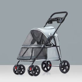 Pet Dog Stroller, Quick Folding, with 2 Front Swivel Wheels & Rear Brake Wheels (Color: Gray)