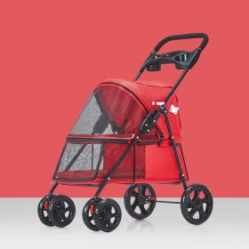 Pet Dog Stroller, Quick Folding, with 2 Front Swivel Wheels & Rear Brake Wheels (Color: Red)