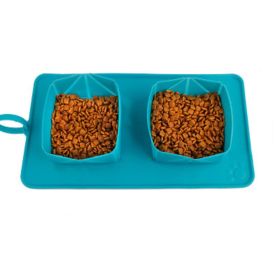 Pet Collapsible Dog Bowl, Foldable Silicone Feeding and Travel Bowl (Color: Blue)