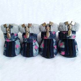 Pet Booties Set, 4 PCS Snow Shoes, Skid-Proof Anti Slip Sole Paw Protector with Zipper (Color: Pink)