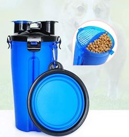 Storage Pet Food and Water Cup Collapsible Water Bowl (Color: Blue)