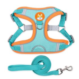 dog Harnesses and dog leash set; Pet Chest Strap Vest Dog Strap Small Dog Rope (colour: Lake blue)