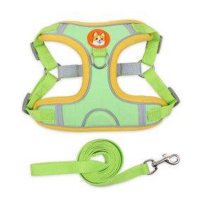 dog Harnesses and dog leash set; Pet Chest Strap Vest Dog Strap Small Dog Rope (colour: Green)