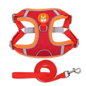 dog Harnesses and dog leash set; Pet Chest Strap Vest Dog Strap Small Dog Rope (colour: red)