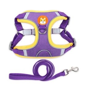 dog Harnesses and dog leash set; Pet Chest Strap Vest Dog Strap Small Dog Rope (colour: purple)