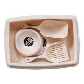 Pet Supplies Set Dog Litter with Feeder Bowl and Litter Scoop (Color: White)