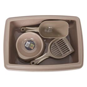 Pet Supplies Set Dog Litter with Feeder Bowl and Litter Scoop (Color: brown)