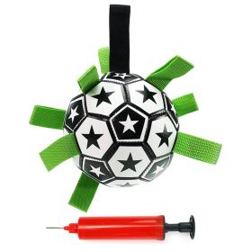 Dog Soccer Ball Toys with Straps, Interactive Dog Toy for Tug of War, Dog Water Toy (Color: Black and white)