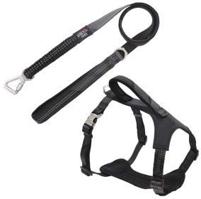Reflective Padded Dog Leash and Harness (Color: Black)