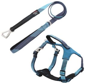 Reflective Padded Dog Leash and Harness (Color: Blue)