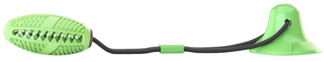 Pet Life 'Grip N' Play' Treat Dispensing Football Suction Cupped (Color: Green)