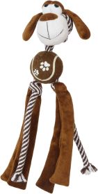Pet Life 'Tennis Pawl' Rope Squeaker Crinkle Tennis Dog Toy (Color: brown)