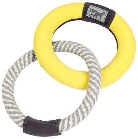 Pet Life Dual-Connecting Jute Rope and Floating Ring Dog Toy (Color: Yellow)