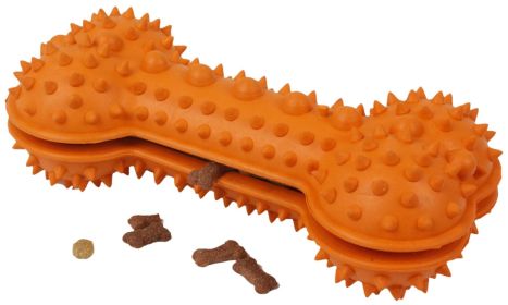 Pet Life 'Denta-Bone' TPR Treat Dispensing Dental Cleaning Toy (Color: Orange)