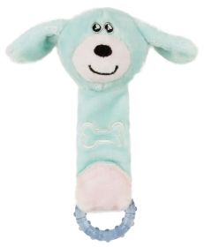 Pet Life Moo-Born' Plush Squeaky Rubber Teething Dog Toy (Color: Blue)