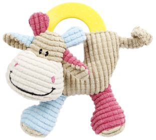 Pet Life 'Moo-cifier' Plush Squeaking Rubber Teething Puppy Toy (Color: Brown / Blue / Pink)