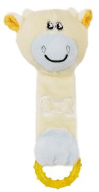 Pet Life Moo-Born' Plush Squeaky Rubber Teething Dog Toy (Color: Yellow)