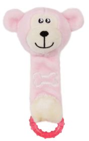 Pet Life Moo-Born' Plush Squeaky Rubber Teething Dog Toy (Color: Pink)
